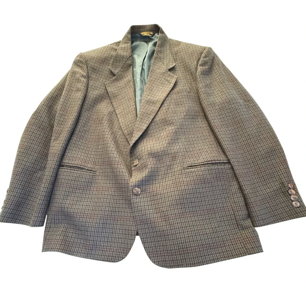 Vintage Cellini 44R Wool Blend Blazer‎ Houndstooth Sport Coat 90s Mens
